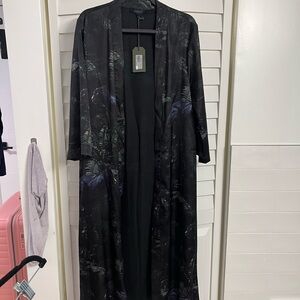 Black Floral Long Kimono